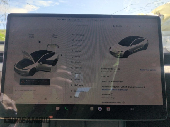 2025 Tesla Model 3 Long Range z VIN 5YJ3E1EA0SF931348, wystawiony jako Copart lot #57074935 z przebiegiem 2 153 mil mil oraz Szkoda całkowita • Salvage title. Historia ofert i sprzedaży dostępna na DreamBid. Obrazek 9.