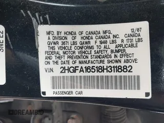 2008 Honda Civic LX с VIN 2HGFA16518H311882, выставлен на аукционе IAAI как лот 42277899 с пробегом 57 140 миль миль и . История ставок и продаж доступна на DreamBid. Изображение 9.