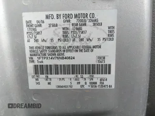 2006 Ford F-150 XLT with VIN 1FTPX14V76NB40824, listed as a IAAI auction lot 41963597 with 161,985 mi miles. Bid and sale history available at carsss.com. Image 9.