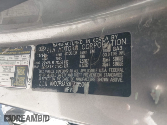 2015 Kia Soul + with VIN KNDJP3A53F7165066, listed as a IAAI auction lot 41790238 with 98,569 mi miles and . Bid and sale history available at DreamBid. Image 9.