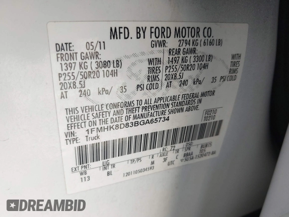 2011 Ford Explorer XLT with VIN 1FMHK8D83BGA65734, listed as a IAAI auction lot 42203640 with 184,923 mi miles and . Bid and sale history available at carsss.com. Image 9.