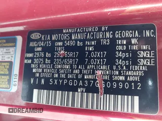2016 Kia Sorento LX with VIN 5XYPGDA37GG099012, listed as a IAAI auction lot 42241907 with 108,448 mi miles and . Bid and sale history available at DreamBid. Image 9.