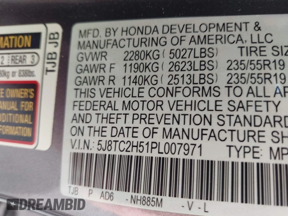 2023 Acura RDX Technology with VIN 5J8TC2H51PL007971, listed as a IAAI auction lot 42086494 with 39,615 mi miles and . Bid and sale history available at DreamBid. Image 9.