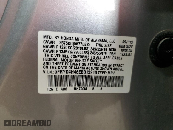 2014 Acura MDX Tech Pkg with VIN 5FRYD4H46EB015910, listed as a Copart auction lot 54511985 with 97,707 mi miles and Salvage Title. Bid and sale history available at carsss.com. Image 13.