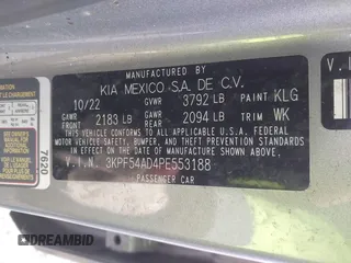 2023 Kia Forte GT-Line z VIN 3KPF54AD4PE553188, wystawiony jako IAAI lot #41847958 z przebiegiem 27 820 mil mil oraz . Historia ofert i sprzedaży dostępna na DreamBid. Obrazek 9.