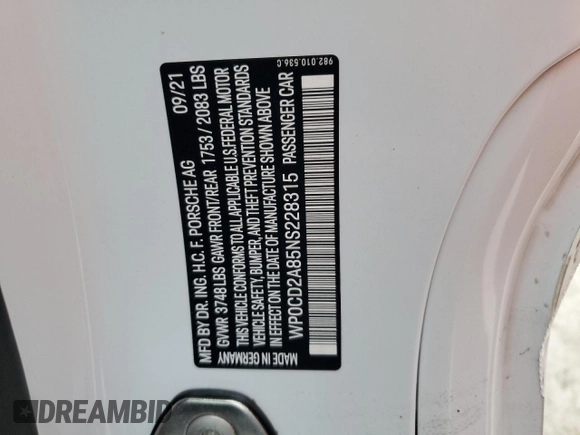2022 Porsche 718 Boxster GTS 4.0 z VIN WP0CD2A85NS228315, wystawiony jako Copart lot #77248204 z przebiegiem Nie podano mil oraz Nie do naprawy. Historia ofert i sprzedaży dostępna na DreamBid. Obrazek 13.