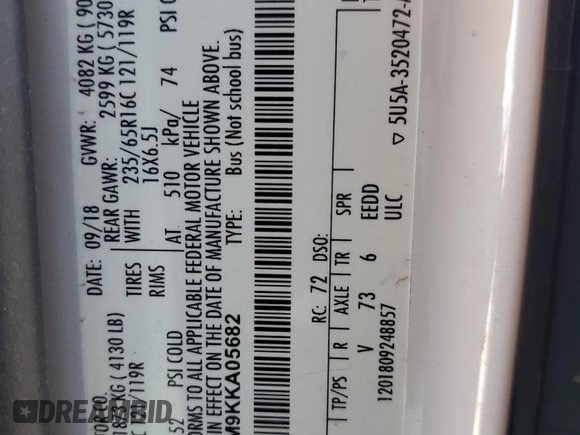 2019 Ford Transit Passenger XL z VIN 1FBZX2ZM9KKA05682, wystawiony jako Copart lot #52527555 z przebiegiem 80 981 mil mil oraz Szkoda całkowita • Salvage title. Historia ofert i sprzedaży dostępna na DreamBid. Obrazek 15.