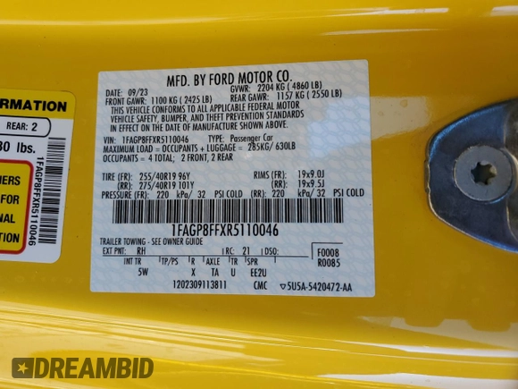 2024 Ford Mustang GT Premium с VIN 1FAGP8FFXR5110046, выставлен на аукционе Copart как лот 41424855 с пробегом 4 131 миль миль и Списание • Salvage title. История ставок и продаж доступна на DreamBid. Изображение 13.