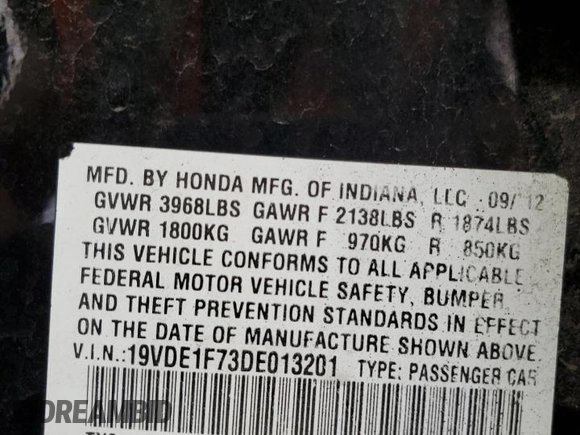 2013 Acura ILX Tech Pkg with VIN 19VDE1F73DE013201, listed as a Copart auction lot 54566095 with 133,332 mi miles and Salvage Title. Bid and sale history available at carsss.com. Image 12.