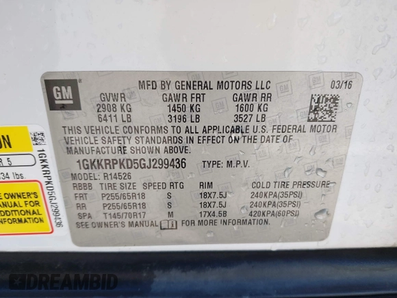 2016 GMC Acadia SLE with VIN 1GKKRPKD5GJ299436, listed as a IAAI auction lot 41410744 with 149,137 mi miles. Bid and sale history available at carsss.com. Image 9.