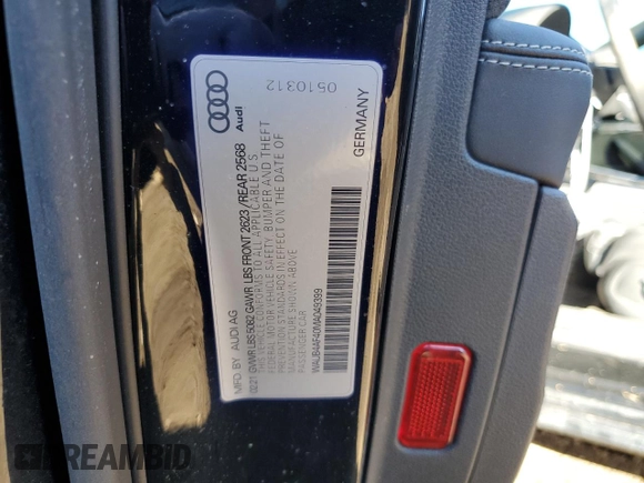 2021 Audi S4 Premium Plus with VIN WAUB4AF40MA049399, listed as a Copart auction lot 80660494 with 33,906 mi miles and Salvage Title. Bid and sale history available at carsss.com. Image 12.