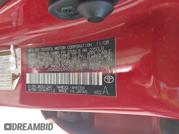 2009 Toyota Prius z VIN JTDKB20U993501675, wystawiony jako IAAI lot #42440119 z przebiegiem Nie podano mil oraz . Historia ofert i sprzedaży dostępna na DreamBid. Obrazek 9.