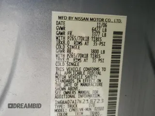 2007 Nissan Titan XE with VIN 1N6BA07A17N218723, listed as a Copart auction lot 43451135 with 202,747 mi miles and Salvage Title. Bid and sale history available at carsss.com. Image 13.