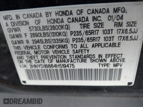 2004 Acura MDX Touring Pkg w/Navigation with VIN 2HNYD18864H519475, listed as a IAAI auction lot 41450182 with 203,389 mi miles. Bid and sale history available at carsss.com. Image 9.