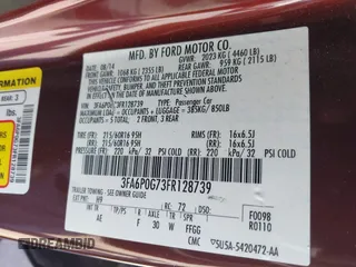 2015 Ford Fusion S with VIN 3FA6P0G73FR128739, listed as a IAAI auction lot 42768738 with 190,287 mi miles and . Bid and sale history available at DreamBid. Image 9.