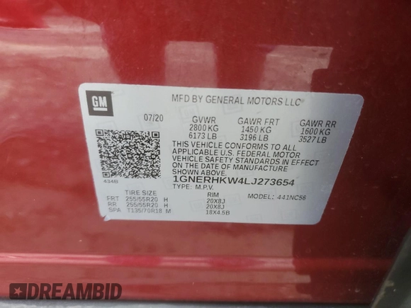 2020 Chevrolet Traverse LT z VIN 1GNERHKW4LJ273654, wystawiony jako Copart lot #56633975 z przebiegiem 69 561 mil mil oraz Szkoda całkowita • Salvage title. Historia ofert i sprzedaży dostępna na DreamBid. Obrazek 13.