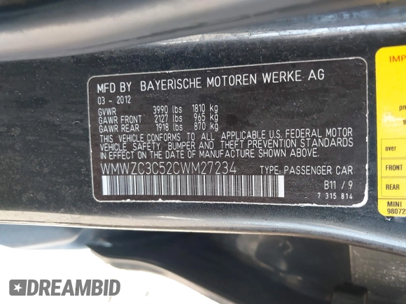 2012 MINI Countryman S with VIN WMWZC3C52CWM27234, listed as a IAAI auction lot 39264317 with 177,398 mi miles and . Bid and sale history available at DreamBid. Image 9.