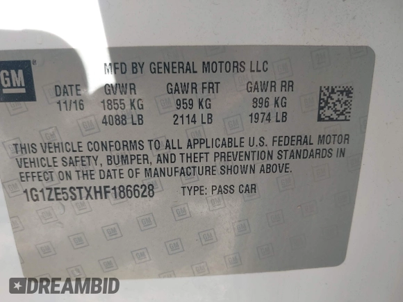 2017 Chevrolet Malibu LT with VIN 1G1ZE5STXHF186628, listed as a IAAI auction lot 42041357 with 178,500 mi miles and . Bid and sale history available at DreamBid. Image 9.