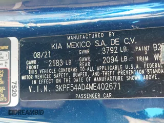 2021 Kia Forte EX with VIN 3KPF54AD4ME402671, listed as a IAAI auction lot 41588190 with 47,894 mi miles and . Bid and sale history available at carsss.com. Image 9.