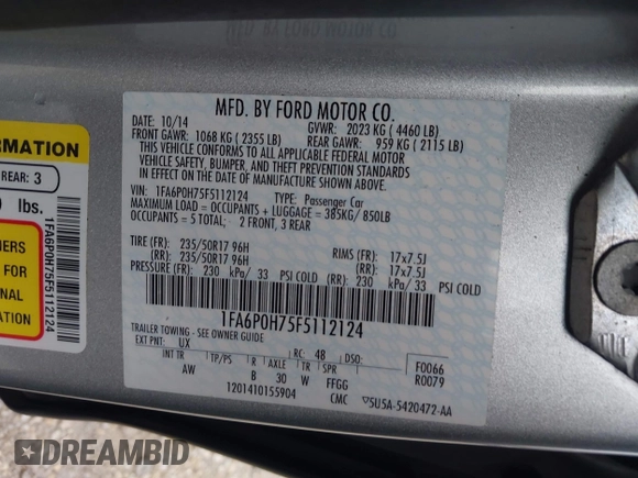 2015 Ford Fusion SE z VIN 1FA6P0H75F5112124, wystawiony jako IAAI lot #41957866 z przebiegiem 199 242 mil mil oraz . Historia ofert i sprzedaży dostępna na DreamBid. Obrazek 9.