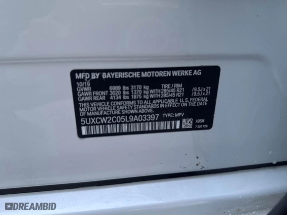2020 BMW X7 xDrive40i with VIN 5UXCW2C05L9A03397, listed as a IAAI auction lot 41381437 with 141,656 mi miles. Bid and sale history available at carsss.com. Image 9.