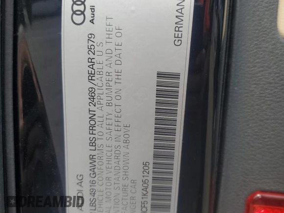 2019 Audi A5 Sportback Premium with VIN WAUANCF51KA051205, listed as a Copart auction lot 54064715 with Not provided miles and Salvage title. Bid and sale history available at DreamBid. Image 12.