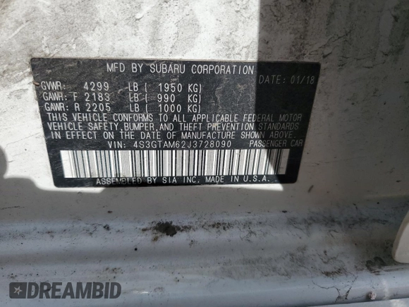 2018 Subaru Impreza Special Sports z VIN 4S3GTAM62J3728090, wystawiony jako Copart lot #54447345 z przebiegiem 93 258 mil mil oraz Szkoda całkowita • Salvage title. Historia ofert i sprzedaży dostępna na DreamBid. Obrazek 12.