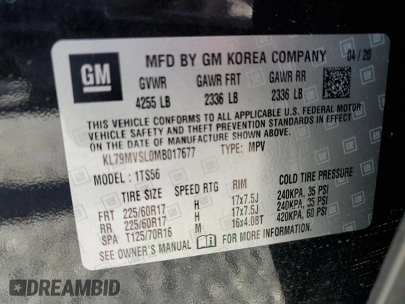 2021 Chevrolet TrailBlazer ACTIV with VIN KL79MVSL0MB017677, listed as a Copart auction lot 53639514 with 48,570 mi miles and . Bid and sale history available at DreamBid. Image 14.