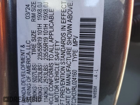 2024 Acura RDX with VIN 5J8TC2H33RL024160, listed as a Copart auction lot 47971555 with 6,070 mi miles and Salvage title. Bid and sale history available at DreamBid. Image 13.