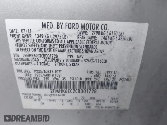 2012 Ford Flex SEL z VIN 2FMHK6CC2CBD01728, wystawiony jako IAAI lot #41493285 z przebiegiem 278 000 mil mil oraz . Historia ofert i sprzedaży dostępna na DreamBid. Obrazek 9.