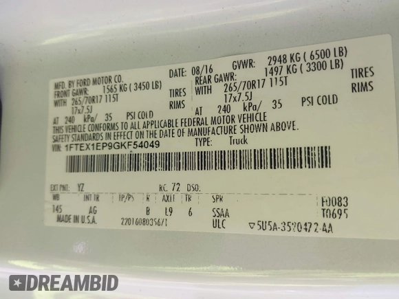 2016 Ford F-150 XLT с VIN 1FTEX1EP9GKF54049, выставлен на аукционе IAAI как лот 42398132 с пробегом 136 803 миль миль и . История ставок и продаж доступна на DreamBid. Изображение 9.