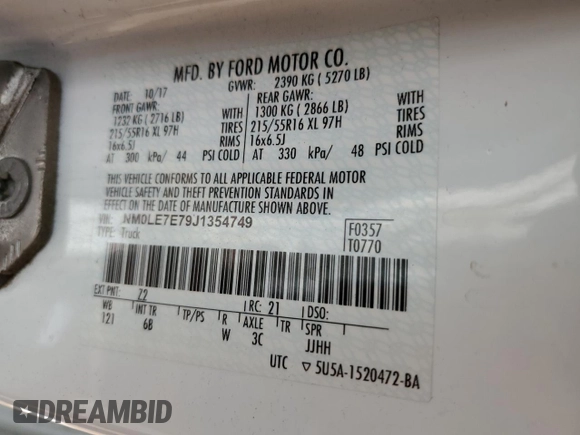 2018 Ford Transit Connect XL с VIN NM0LE7E79J1354749, выставлен на аукционе Copart как лот 54576535 с пробегом 98 786 миль миль и Списание • Salvage title. История ставок и продаж доступна на DreamBid. Изображение 13.