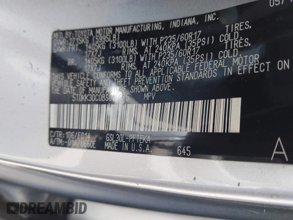 2011 Toyota Sienna LE AAS with VIN 5TDKK3DC0BS040975, listed as a IAAI auction lot 42639431 with 430,456 mi miles and . Bid and sale history available at DreamBid. Image 9.