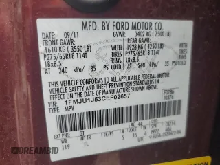 2012 Ford Expedition XLT with VIN 1FMJU1J53CEF02657, listed as a Copart auction lot 58215255 with 43,160 mi miles and Clean title. Bid and sale history available at DreamBid. Image 13.