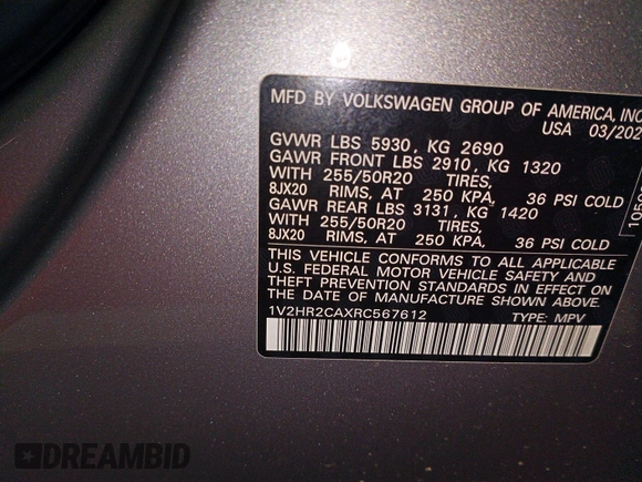 2024 Volkswagen Atlas SE with VIN 1V2HR2CAXRC567612, listed as a IAAI auction lot 42678513 with 19,523 mi miles and . Bid and sale history available at DreamBid. Image 12.