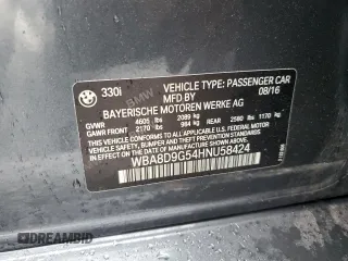 2017 BMW 3 Series 330i xDrive with VIN WBA8D9G54HNU58424, listed as a Copart auction lot 46300085 with 84,171 mi miles and Salvage Title. Bid and sale history available at carsss.com. Image 14.