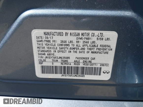 2018 Infiniti Q50 3.0t LUXE with VIN JN1EV7AR3JM435685, listed as a IAAI auction lot 41837975 with 107,374 mi miles. Bid and sale history available at carsss.com. Image 9.