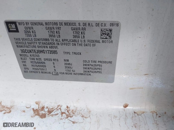 2017 Chevrolet Silverado 1500 High Country with VIN 3GCUKTEJ8HG172685, listed as a IAAI auction lot 41030890 with 113,688 mi miles. Bid and sale history available at carsss.com. Image 9.
