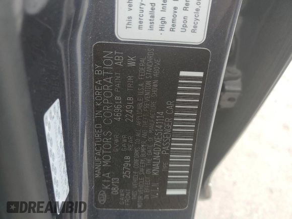2014 Kia Cadenza Premium with VIN KNALN4D7XE5141114, listed as a Copart auction lot 72999484 with 187,302 mi miles and Salvage Title. Bid and sale history available at carsss.com. Image 12.