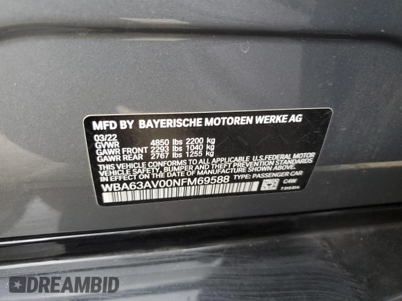2022 BMW 4 Series 430i с VIN WBA63AV00NFM69588, выставлен на аукционе Copart как лот 50720105 с пробегом 22 047 миль миль и Списание • Salvage title. История ставок и продаж доступна на DreamBid. Изображение 16.