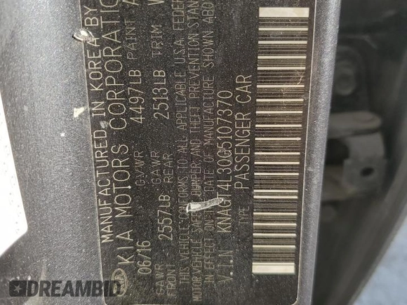 2016 Kia Optima LX z VIN KNAGT4L30G5107370, wystawiony jako Copart lot #50686815 z przebiegiem 156 297 mil mil oraz Szkoda całkowita • Salvage title. Historia ofert i sprzedaży dostępna na DreamBid. Obrazek 12.