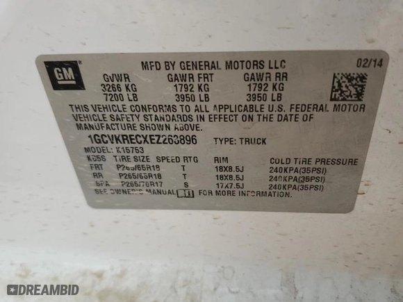 2014 Chevrolet Silverado 1500 LT with VIN 1GCVKRECXEZ263896, listed as a Copart auction lot 45669565 with 104,298 mi miles and Salvage Title. Bid and sale history available at carsss.com. Image 14.