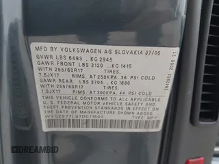 2007 Volkswagen Touareg V6 with VIN WVGZE77L97D011501, listed as a IAAI auction lot 41407720 with Not Provided miles and . Bid and sale history available at DreamBid. Image 9.