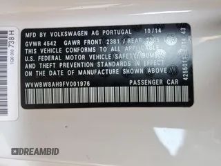 2015 Volkswagen Eos Komfort с VIN WVWBW8AH9FV001976, выставлен на аукционе Copart как лот 59529925 с пробегом 54 520 миль миль и Списание • Salvage title. История ставок и продаж доступна на DreamBid. Изображение 12.