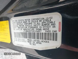 2003 Lexus LS 430 z VIN JTHBN30F530104857, wystawiony jako IAAI lot #42410515 z przebiegiem 224 329 mil mil oraz . Historia ofert i sprzedaży dostępna na DreamBid. Obrazek 9.