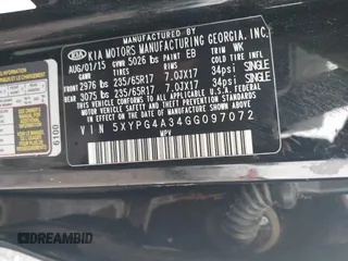 2016 Kia Sorento LX with VIN 5XYPG4A34GG097072, listed as a IAAI auction lot 41892344 with 91,496 mi miles and . Bid and sale history available at DreamBid. Image 9.