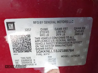 2018 GMC Acadia SLE with VIN 1GKKNLLS1JZ188764, listed as a IAAI auction lot 42148754 with 54,072 mi miles and . Bid and sale history available at DreamBid. Image 9.