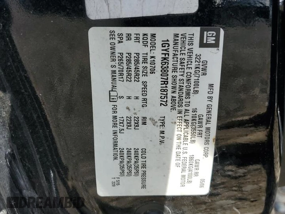 2007 Cadillac Escalade z VIN 1GYFK63807R187572, wystawiony jako Copart lot #54098225 z przebiegiem Nie podano mil oraz Szkoda całkowita • Salvage title. Historia ofert i sprzedaży dostępna na DreamBid. Obrazek 13.