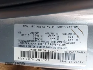 2011 Mazda 3 i Sport with VIN JM1BL1UG6B1394792, listed as a IAAI auction lot 42194629 with 163,356 mi miles and . Bid and sale history available at DreamBid. Image 9.