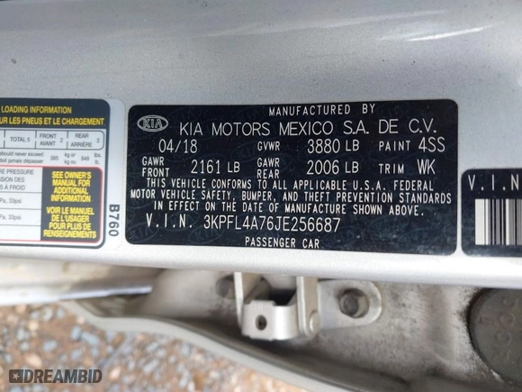 2018 Kia Forte LX with VIN 3KPFL4A76JE256687, listed as a IAAI auction lot 41850523 with 132,371 mi miles. Bid and sale history available at carsss.com. Image 9.